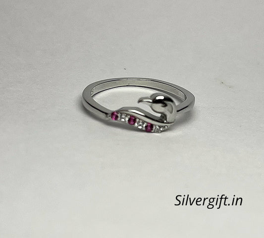Pure Silver Ring with Pink Stones – Elegant Adjustable Women’s Jewellery Silvergift.in