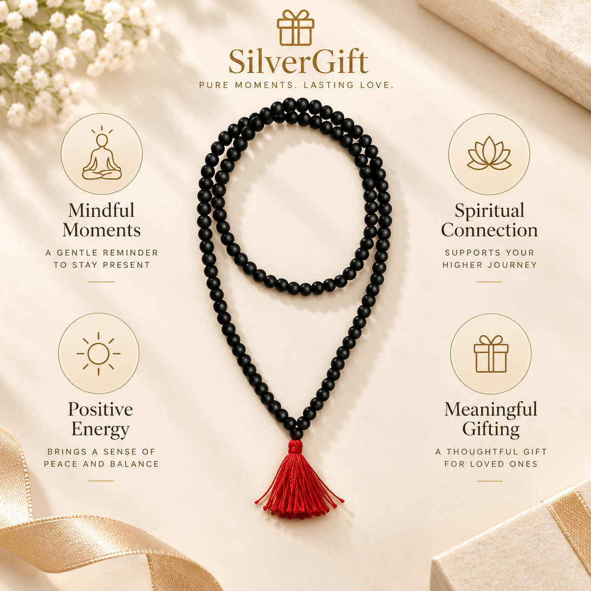 Original Karungali Malai 108-Bead Ebony Wood Mala 6mm