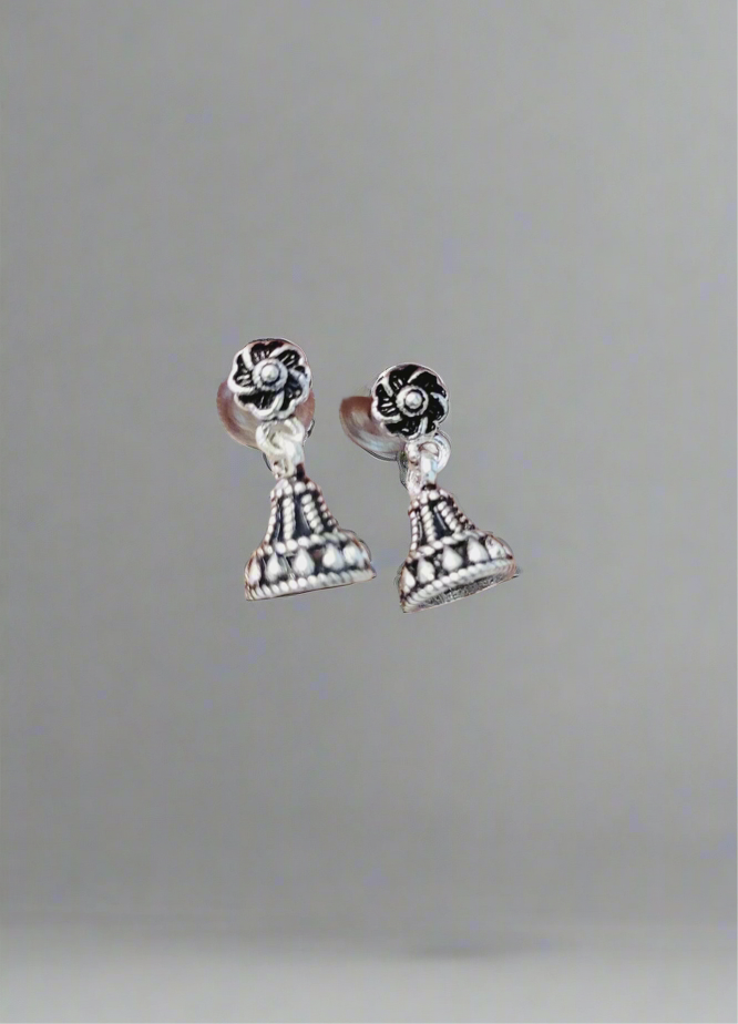 Antique Style Silver Rose Earrings - Floral Drop Dangle Earrings Sterling Silver Silvergift.in