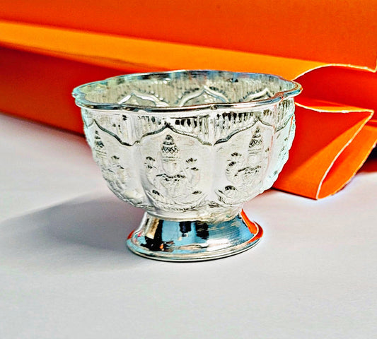 Silver Astalakshmi Kinnam – 92.5 Silver Pooja Bowl for Puja | Lakshmi Embossed Traditional Gift. Silvergift.in