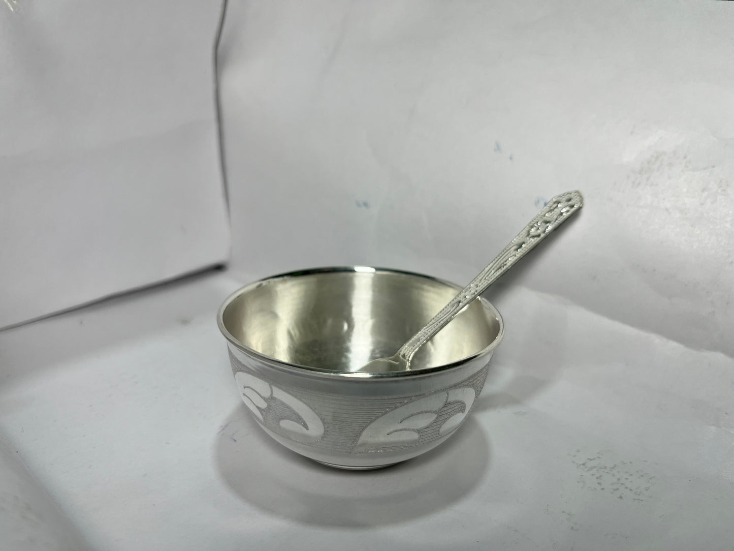 Pure silver bowl with spoon Silvergift.in