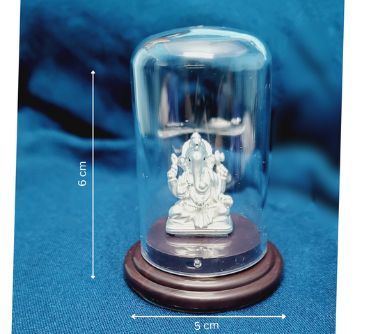Ganesha Idol in Glass Dome – 999 Pure Silver, Perfect for Gifting, Car Interior Silvergift.in