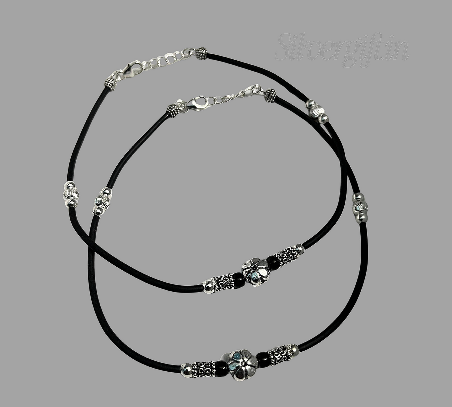 Beautiful Silver Black Anklet for ladies Silvergift.in
