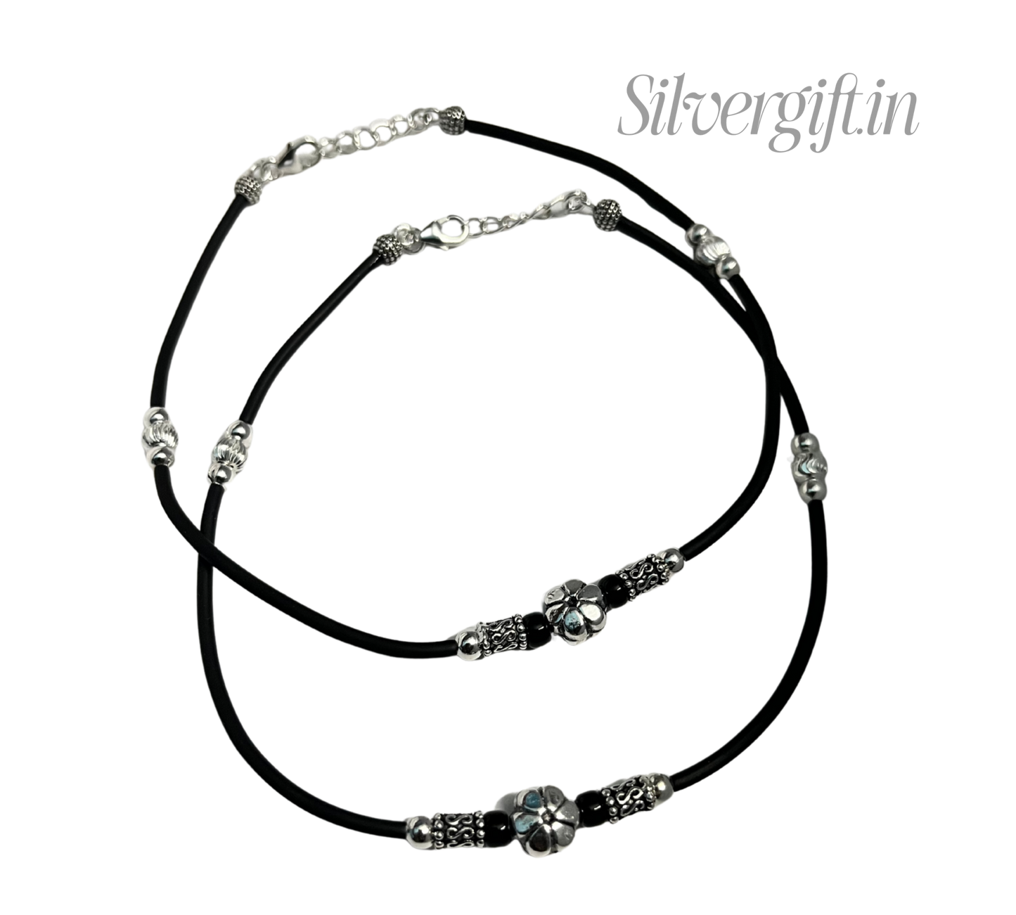 Beautiful Silver Black Anklet for ladies Silvergift.in