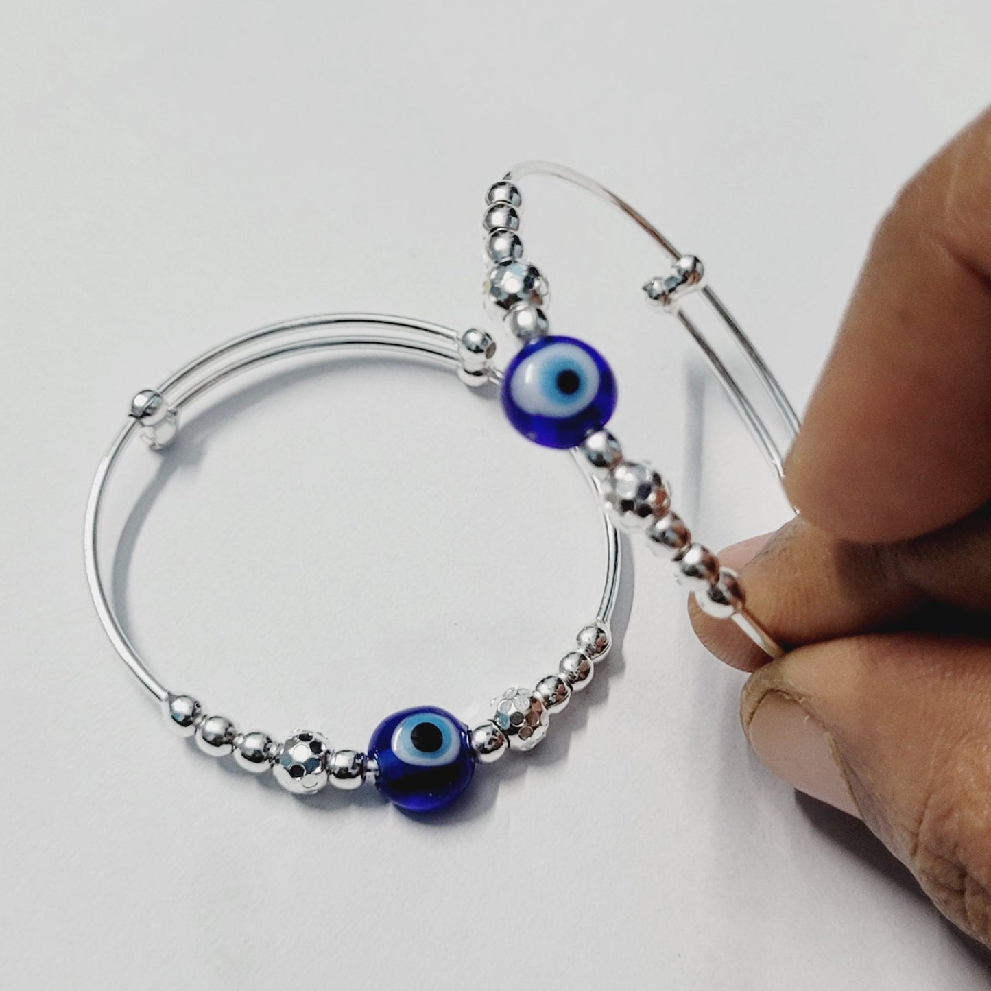 925 Pure Silver Evil Eye Nazariya Kada for Baby | Adjustable Sterling Silver Infant Bangle Bracelet | Protection & Gift for Boys & Girls Silvergift.in
