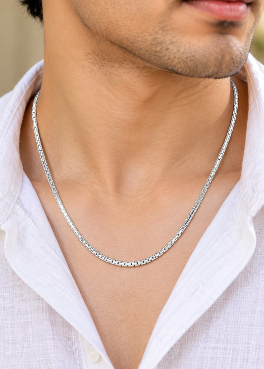 Premium Pure 925 Sterling Silver Box Chain – Italian Design, Unisex, Durable & Hypoallergenic Necklace for Men & Womens Silvergift.in