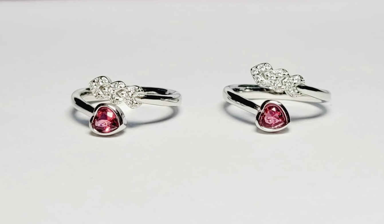 925 Silver Pink Stone Heart Toe Ring – Adjustable Floral Fancy Design. Silvergift.in
