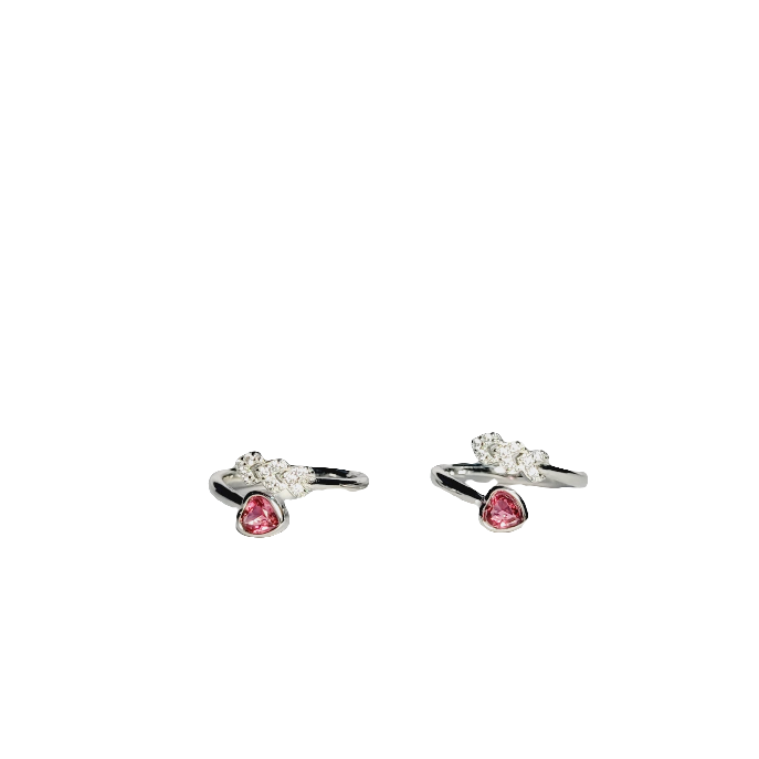 925 Silver Pink Stone Heart Toe Ring – Adjustable Floral Fancy Design. Silvergift.in
