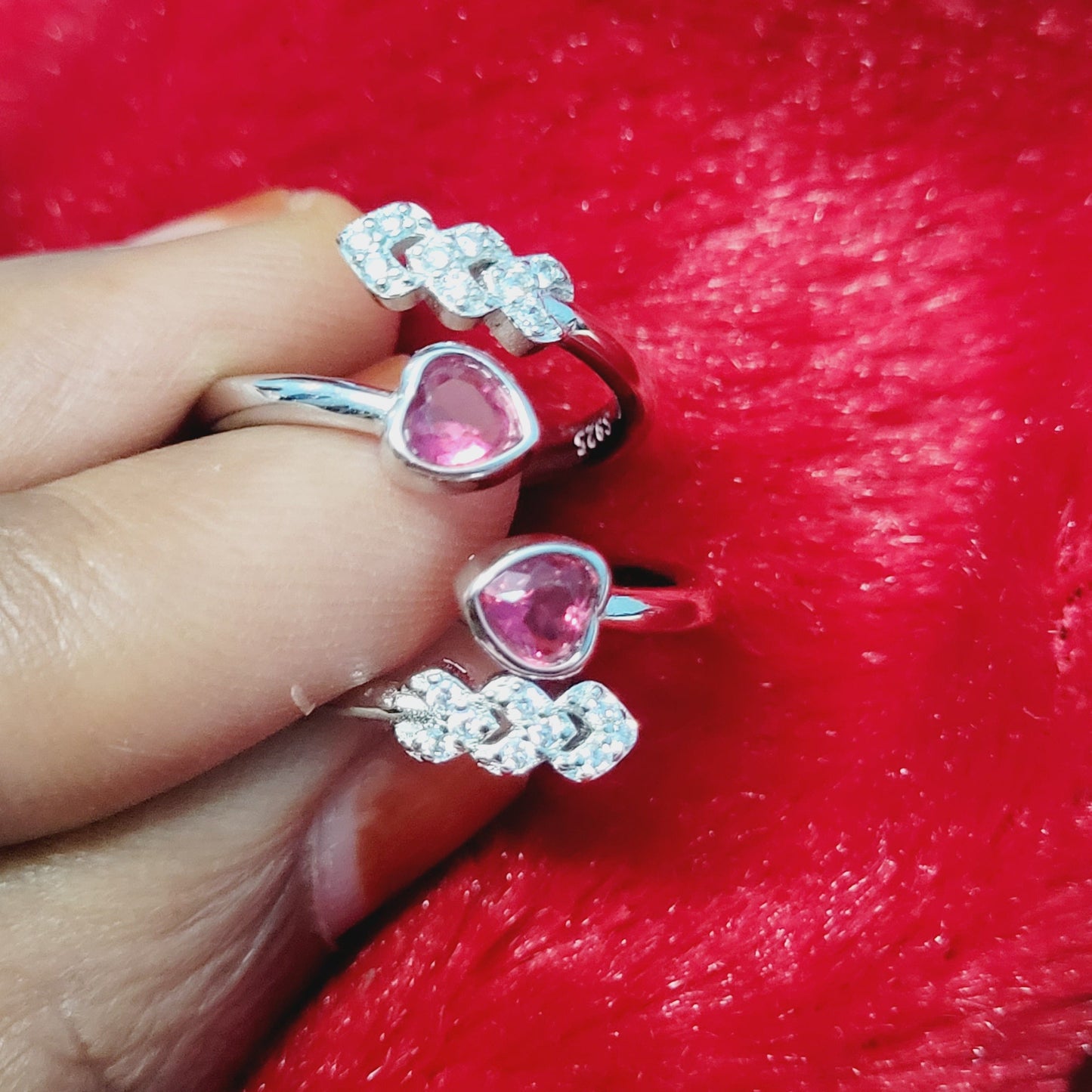 925 Silver Pink Stone Heart Toe Ring – Adjustable Floral Fancy Design. Silvergift.in