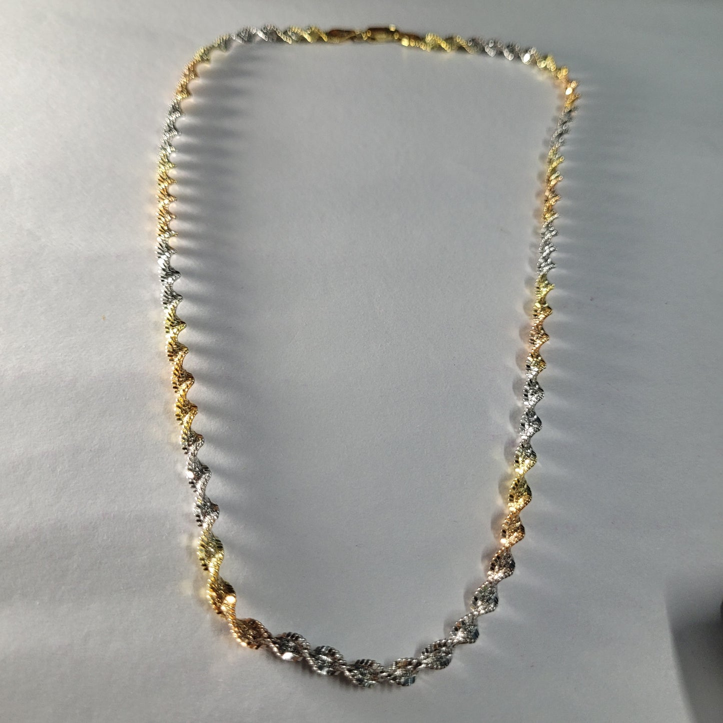 Pure 925 Sterling Silver Italian Tricolor Twisted Rope Chain – Elegant Triple Tone Necklace for Men & Women. Silvergift.in