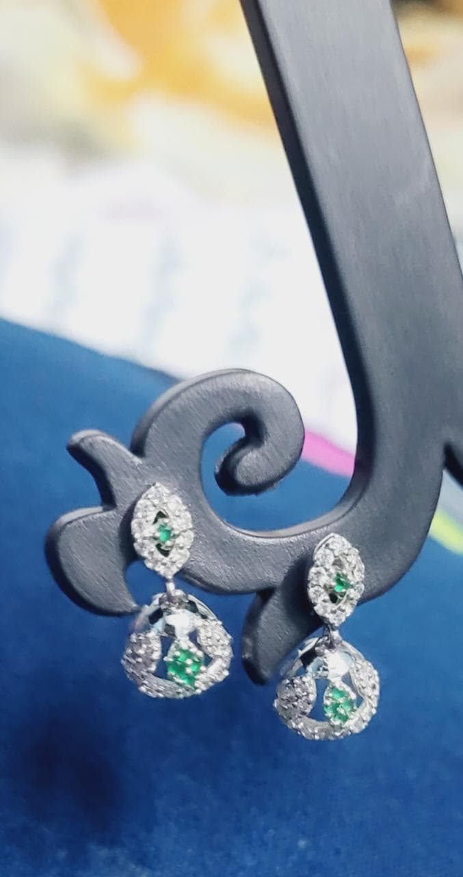 925 Sterling Silver Green Stone Jhumka Earrings for Women – Elegant Party & Festive Wear Silvergift.in