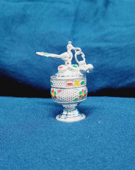 Handcrafted Pure Silver Meenakari Kumkum Box for Festive Pooja & Gifting | 18 grams Silvergift.in