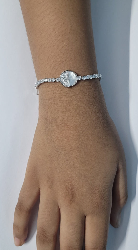 Classic White Stone Adjustable Pure Silver Bracelet – Elegant Handmade Designer Jewelry for Women. Silvergift.in