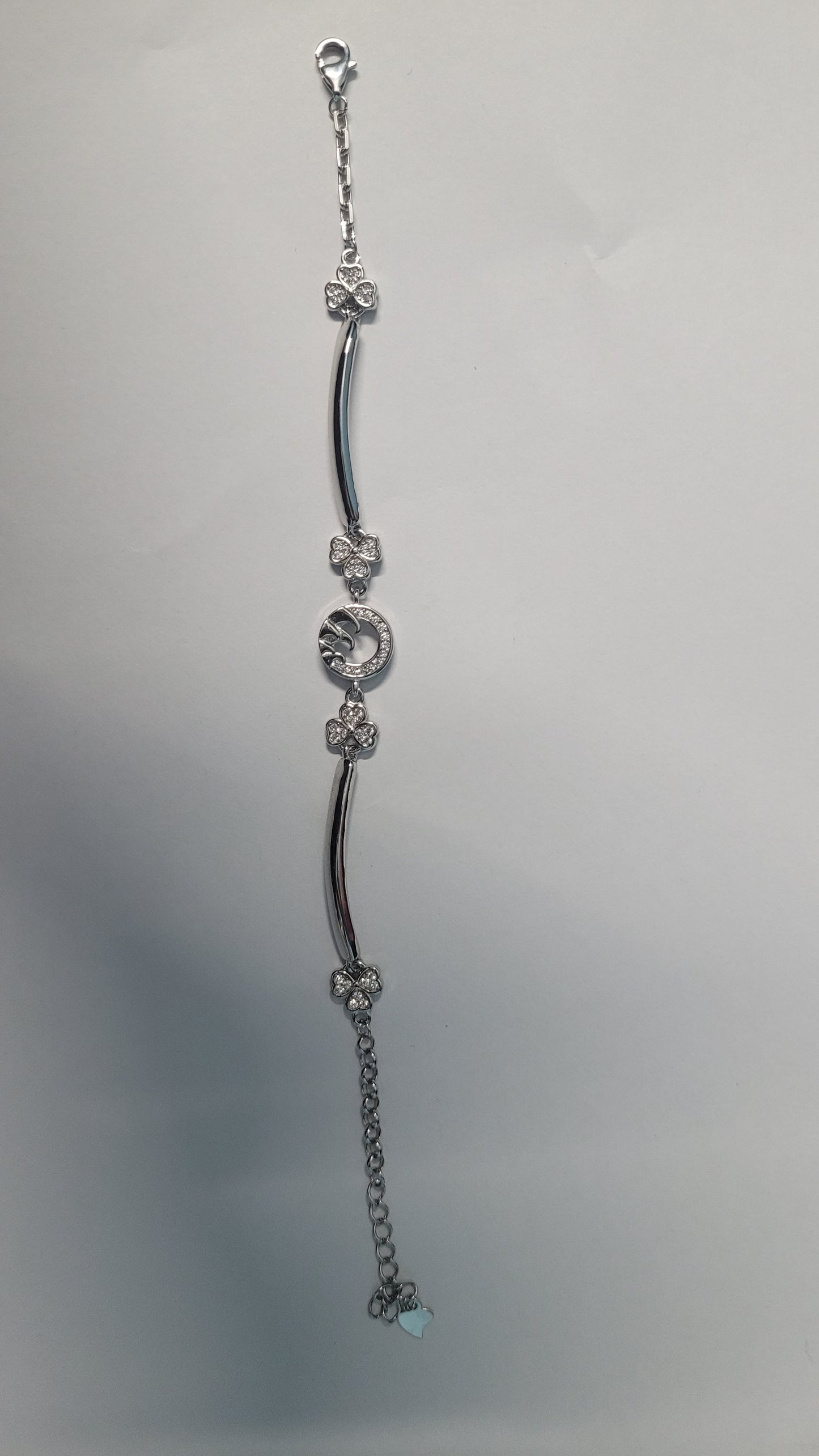 925 Sterling Silver Dolphin & Clover Charm Bracelet for Women | Adjustable CZ Party Wear Pure Silver Bracelet Silvergift.in