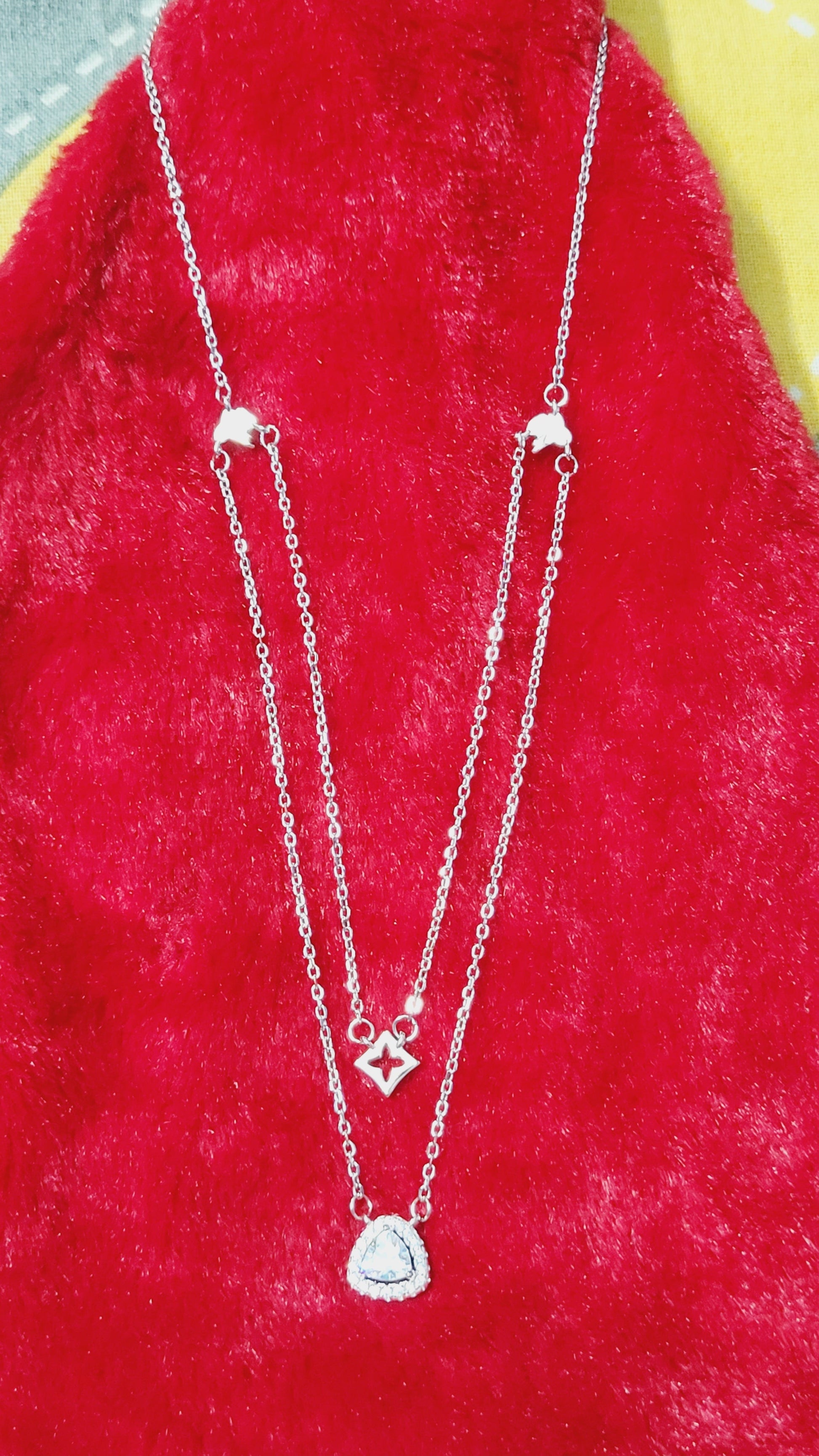 Sterling Silver Layered Necklace Set - Star & Triangle Pendant Chain Combo Silvergift.in