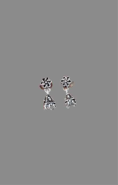 Sterling Silver Flower Drop Earrings - Delicate Floral Dangle Studs for Women Silvergift.in