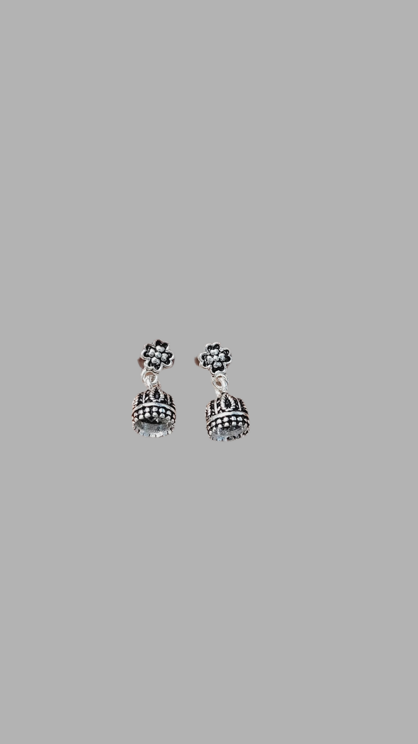 Mini Silver Jhumka Earrings with Floral Studs Silvergift.in