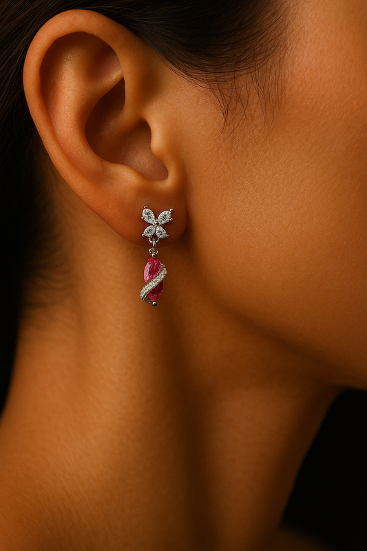 Butterfly Design Ruby Silver Earrings for Women – Elegant Party & Gift Jewellery Silvergift.in