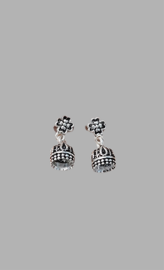 Mini Silver Jhumka Earrings with Floral Studs Silvergift.in