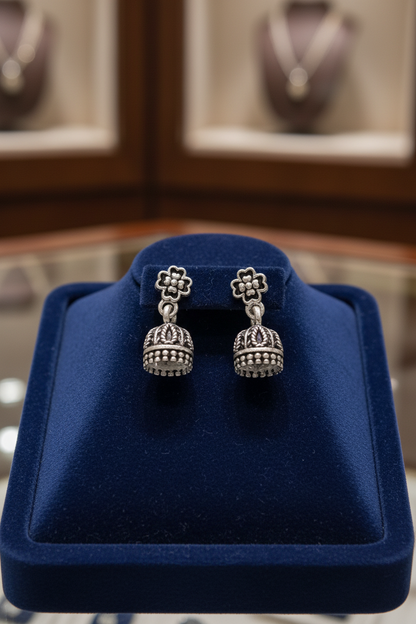 Mini Silver Jhumka Earrings with Floral Studs