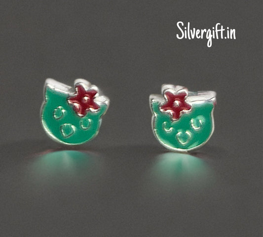 Pure Silver Fancy Stud small– Cute Earrings for kids | Minimalist 92.5 Silver Jewelry Silvergift.in