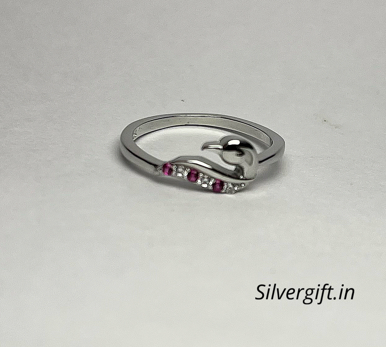 Pure Silver Ring with Pink Stones – Elegant Adjustable Women’s Jewellery Silvergift.in