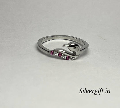 Pure Silver Ring with Pink Stones – Elegant Adjustable Women’s Jewellery Silvergift.in