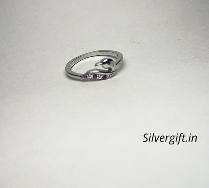 Pure Silver Ring with Pink Stones – Elegant Adjustable Women’s Jewellery Silvergift.in