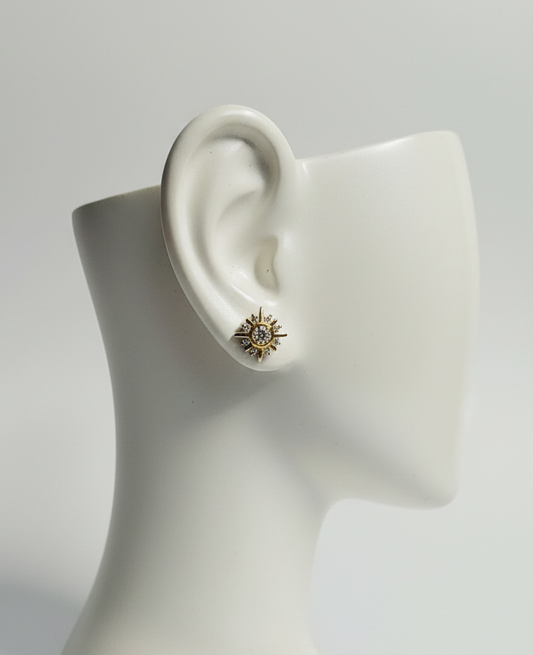 Silver Flower stone Stud Earrings - Floral Design Sterling Silver Studs