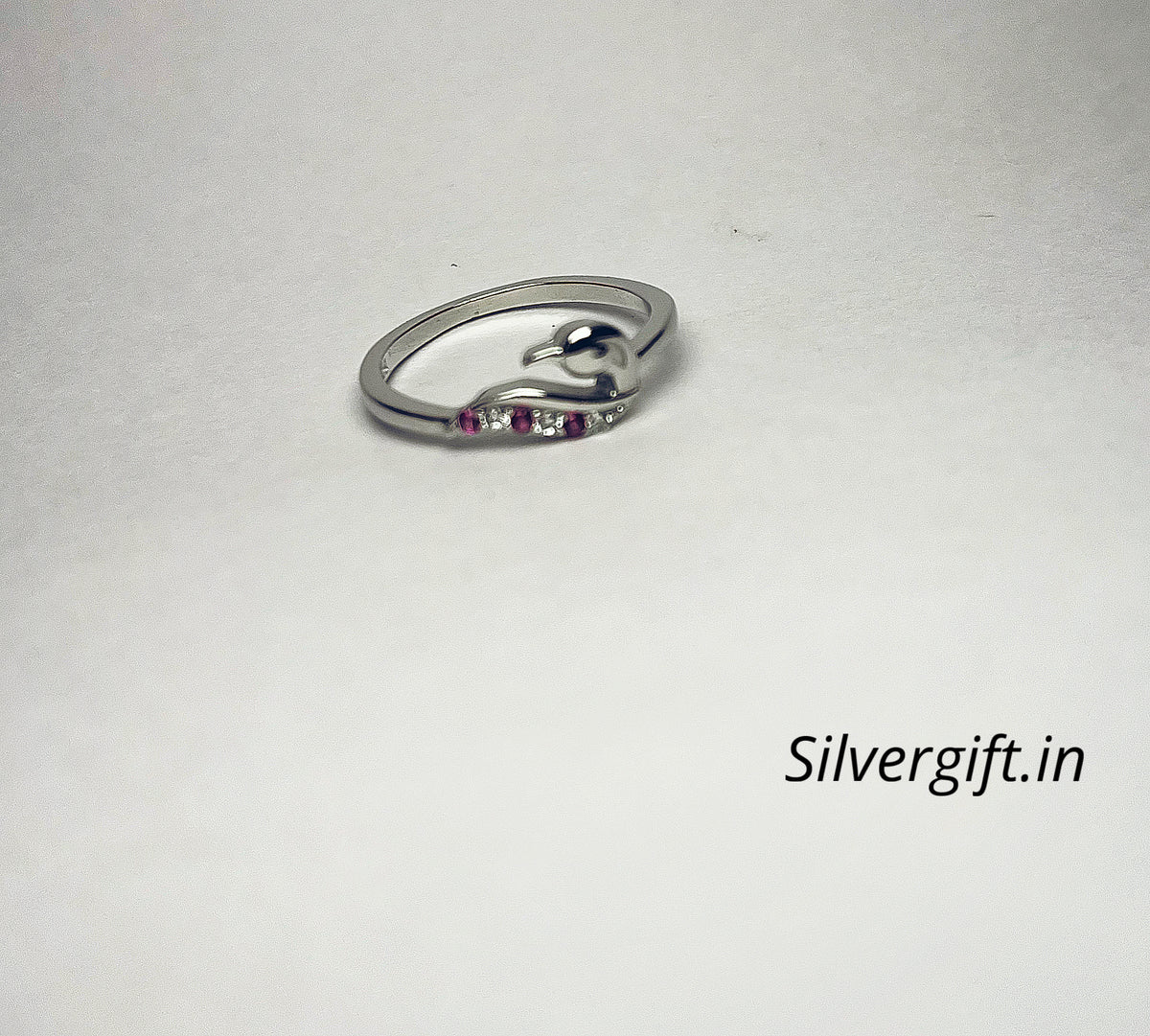 Pure Silver Ring with Pink Stones – Elegant Adjustable Women’s Jewellery Silvergift.in
