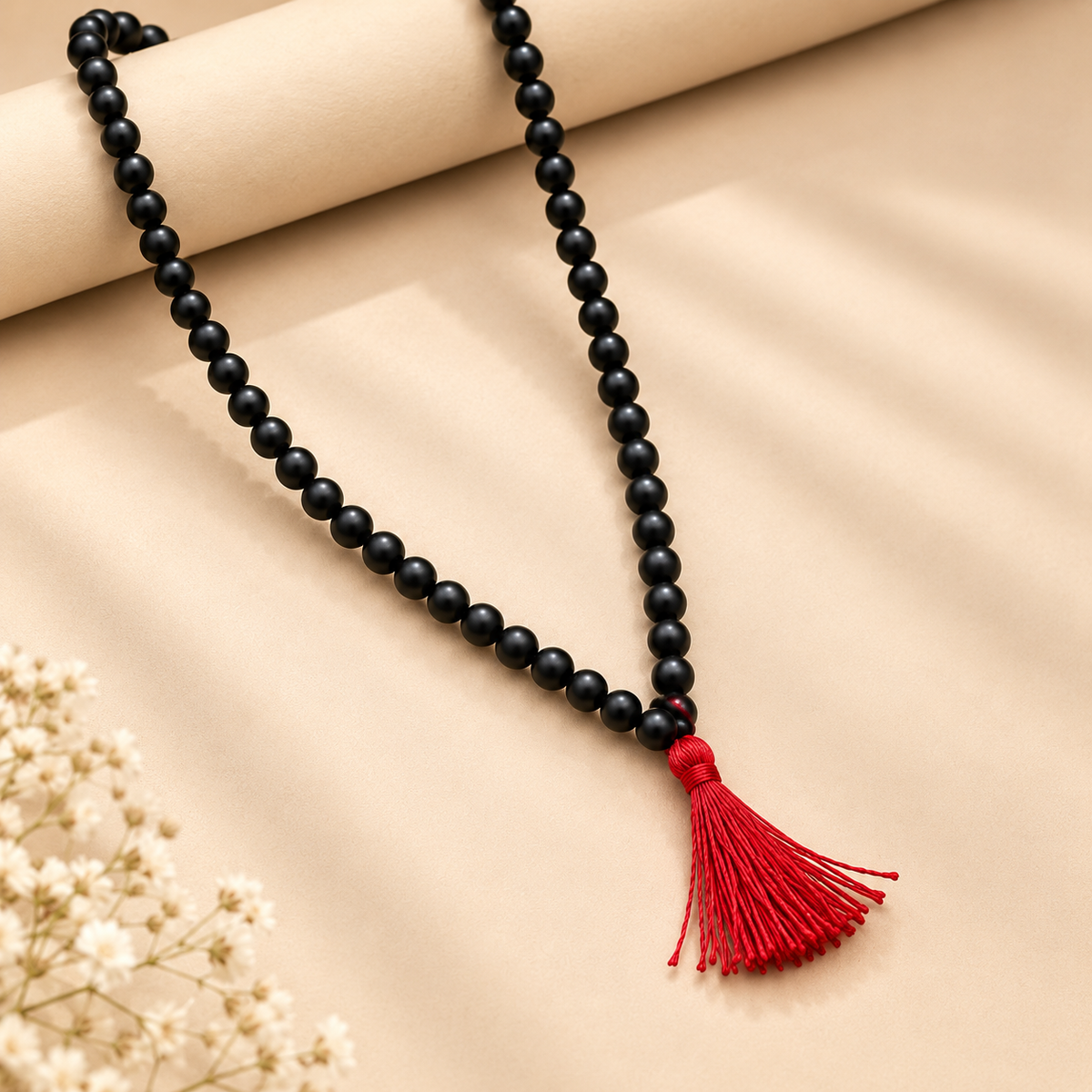 Polished Pure Karungali Malai – Handmade Devotional Necklace (8mm)