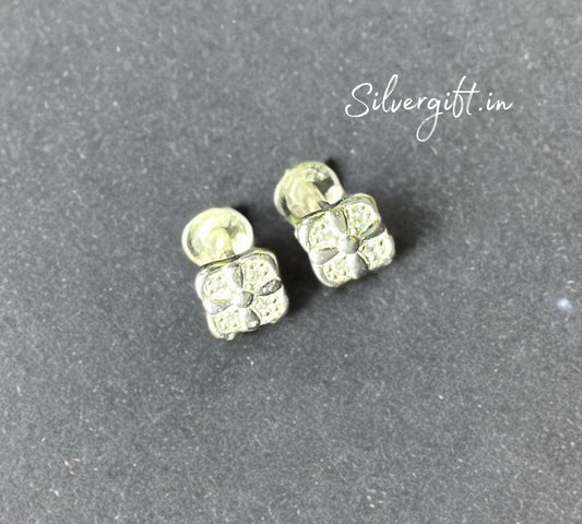 Floral Square Silver Stud Earrings | Pure 925 Sterling Silver Design for Women & Girls Silvergift.in