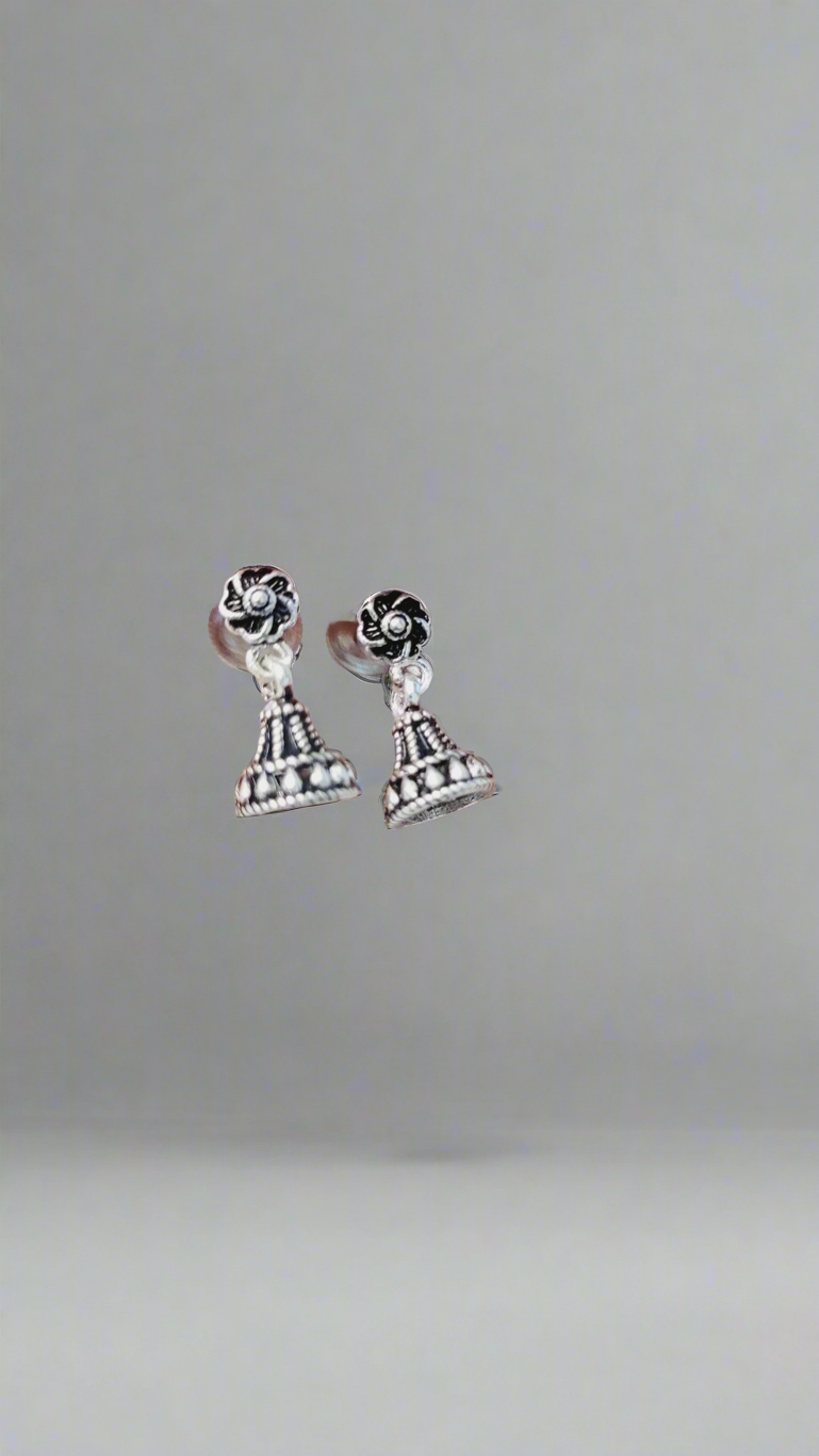 Antique Style Silver Rose Earrings - Floral Drop Dangle Earrings Sterling Silver Silvergift.in