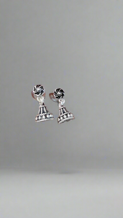 Antique Style Silver Rose Earrings - Floral Drop Dangle Earrings Sterling Silver Silvergift.in