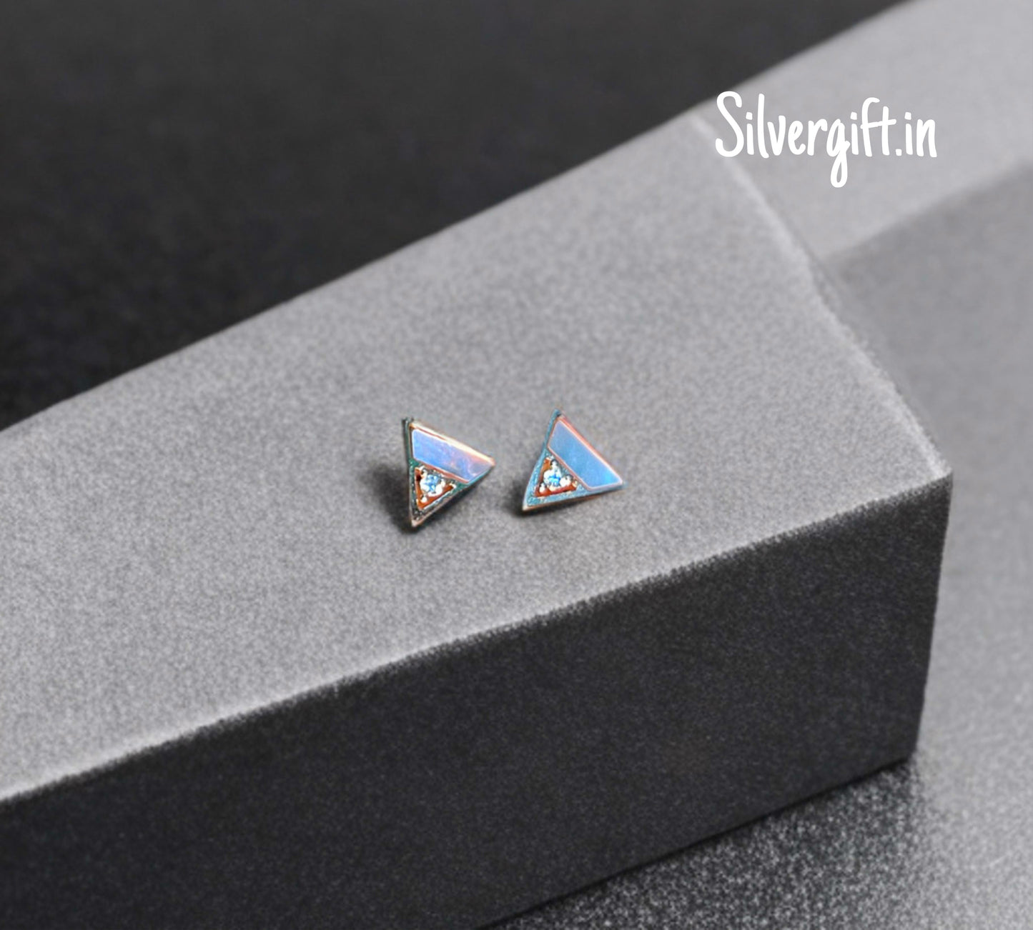Fabulous Triangle stone stud | Pure Silver Earrings Silvergift.in
