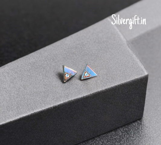 Fabulous Triangle stone stud | Pure Silver Earrings Silvergift.in