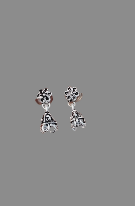 Sterling Silver Flower Drop Earrings - Delicate Floral Dangle Studs for Women Silvergift.in
