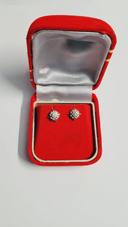 Silver Flower stone Stud Earrings - Floral Design Sterling Silver Studs Silvergift.in