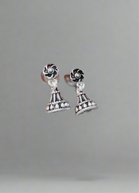 Antique Style Silver Rose Earrings - Floral Drop Dangle Earrings Sterling Silver Silvergift.in