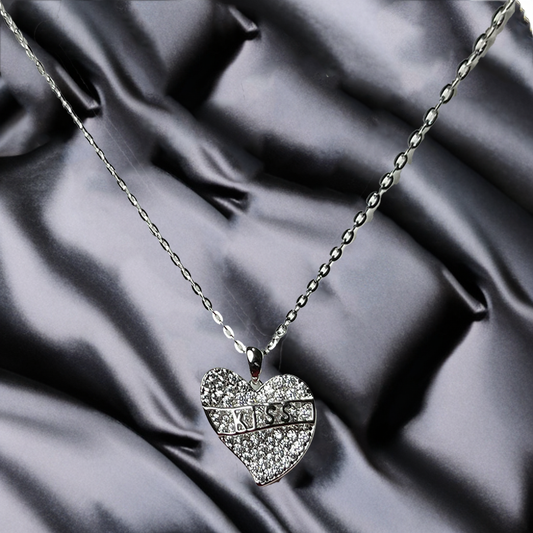 Pure Silver Love Heart Necklace - Sparkling Crystal Pendant Silvergift.in