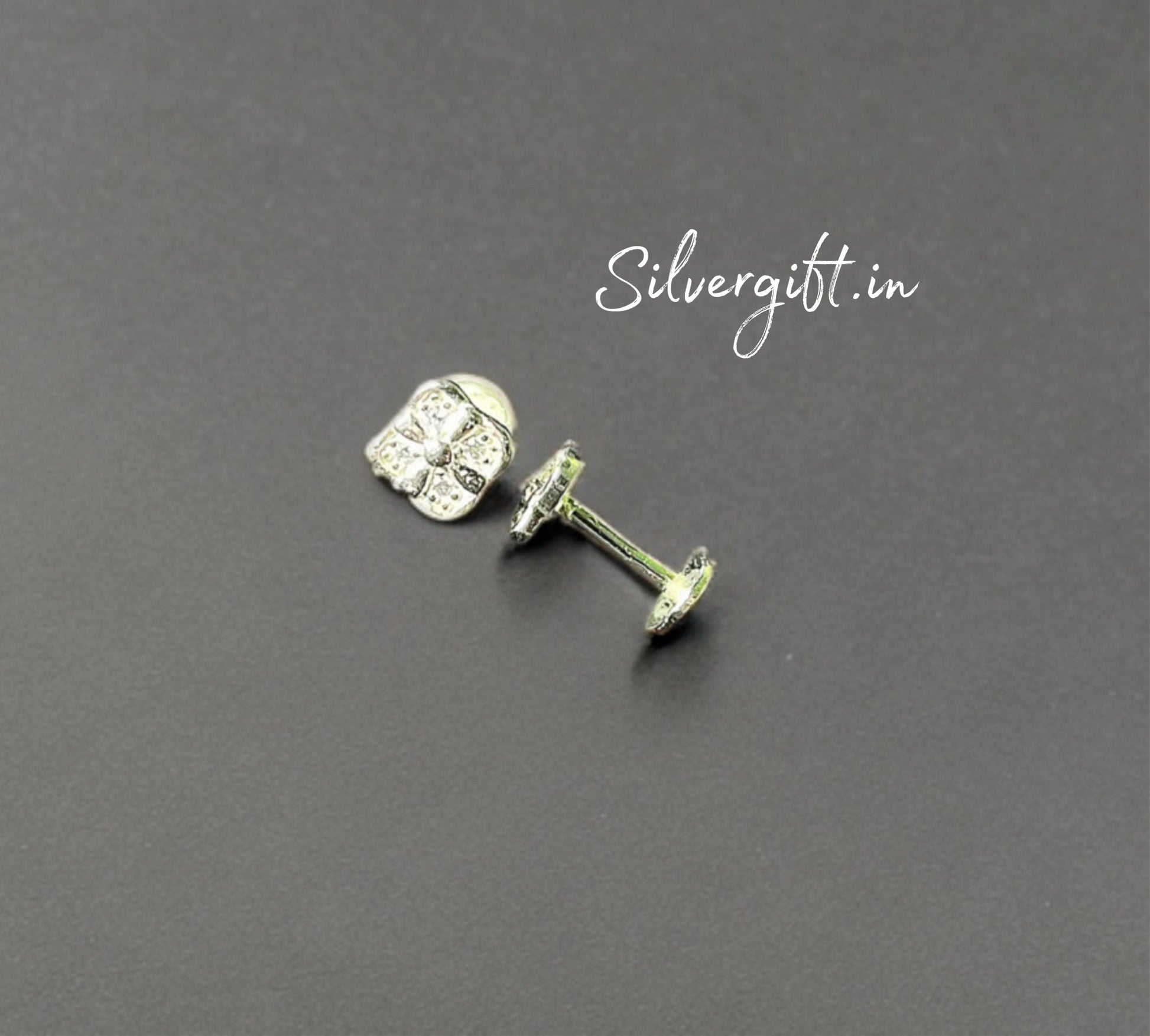 Floral Square Silver Stud Earrings | Pure 925 Sterling Silver Design for Women & Girls Silvergift.in