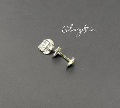 Floral Square Silver Stud Earrings | Pure 925 Sterling Silver Design for Women & Girls Silvergift.in