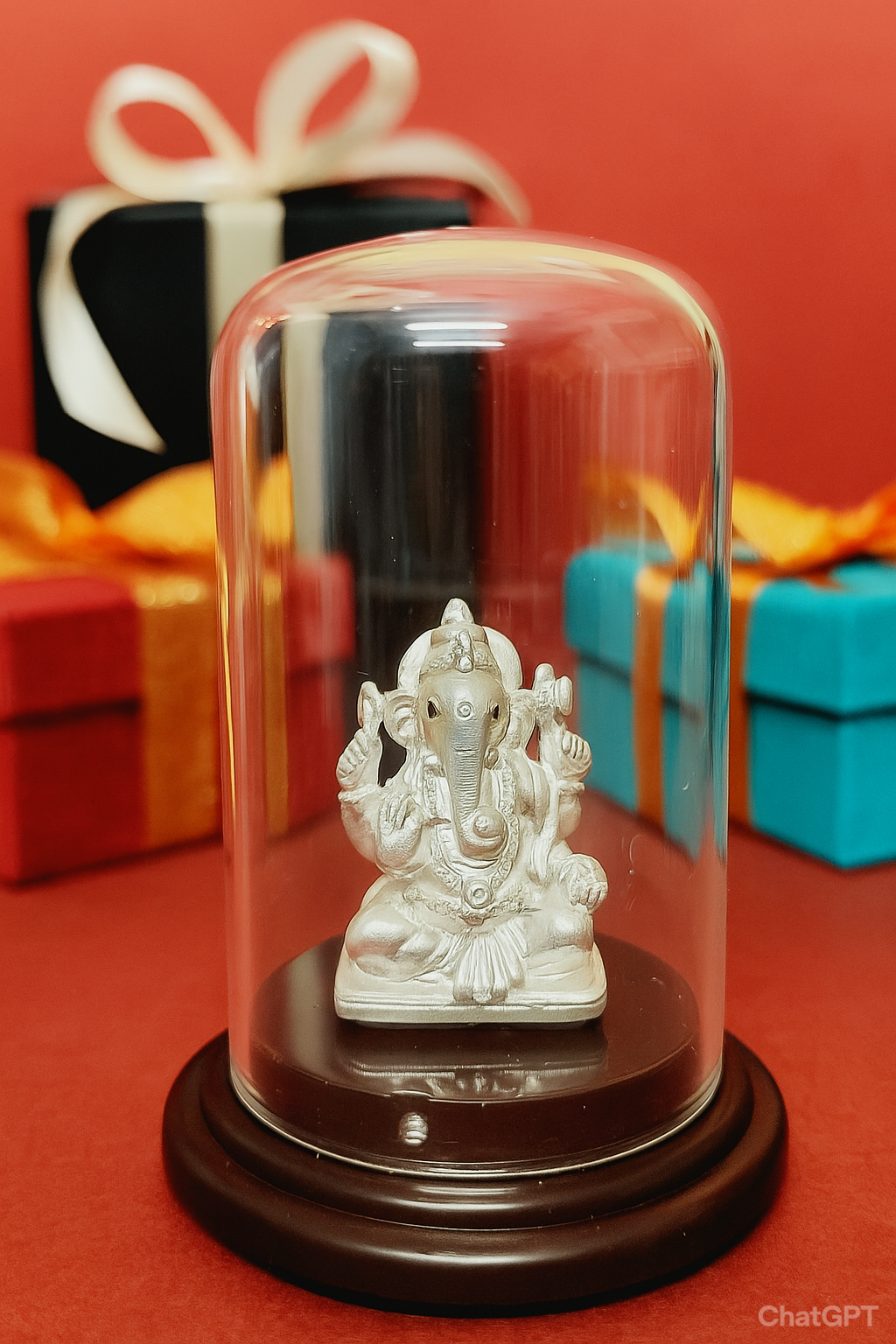 Ganesha Idol in Glass Dome – 999 Pure Silver, Perfect for Gifting, Car Interior Silvergift.in