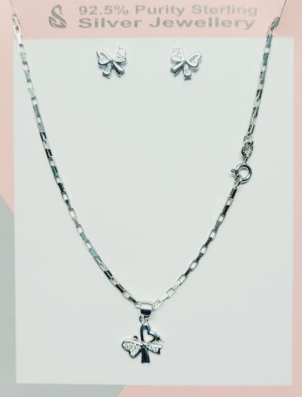 Handcrafted 92.5 Silver Necklace and Earrings Set – Bow Design Jewelry Silvergift.in