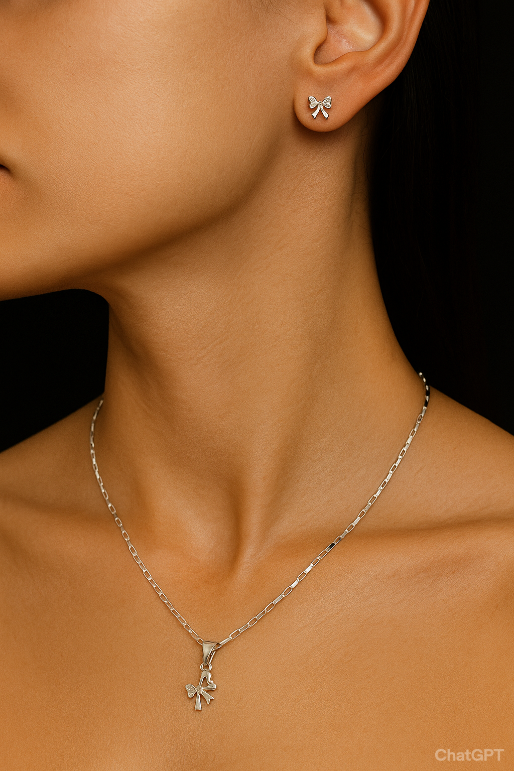 Handcrafted 92.5 Silver Necklace and Earrings Set – Bow Design Jewelry Silvergift.in