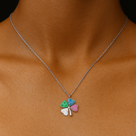 Floral multi color stone with Fancy chain | Youth chain | Pure Silver Silvergift.in