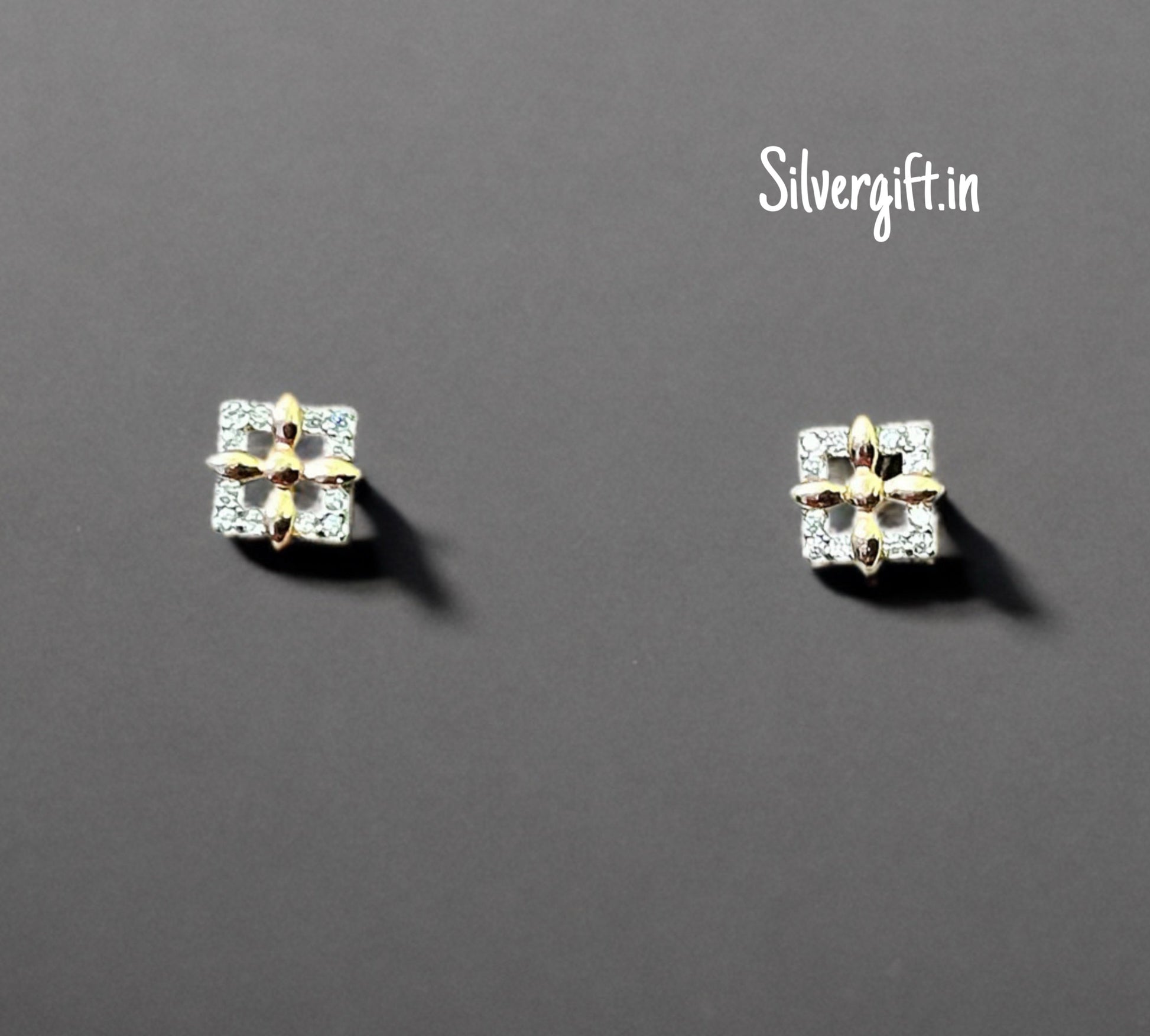 Square white stone fancy stud | Pure silver Earrings Silvergift.in