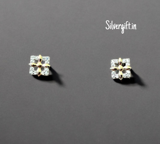 Square white stone fancy stud | Pure silver Earrings Silvergift.in