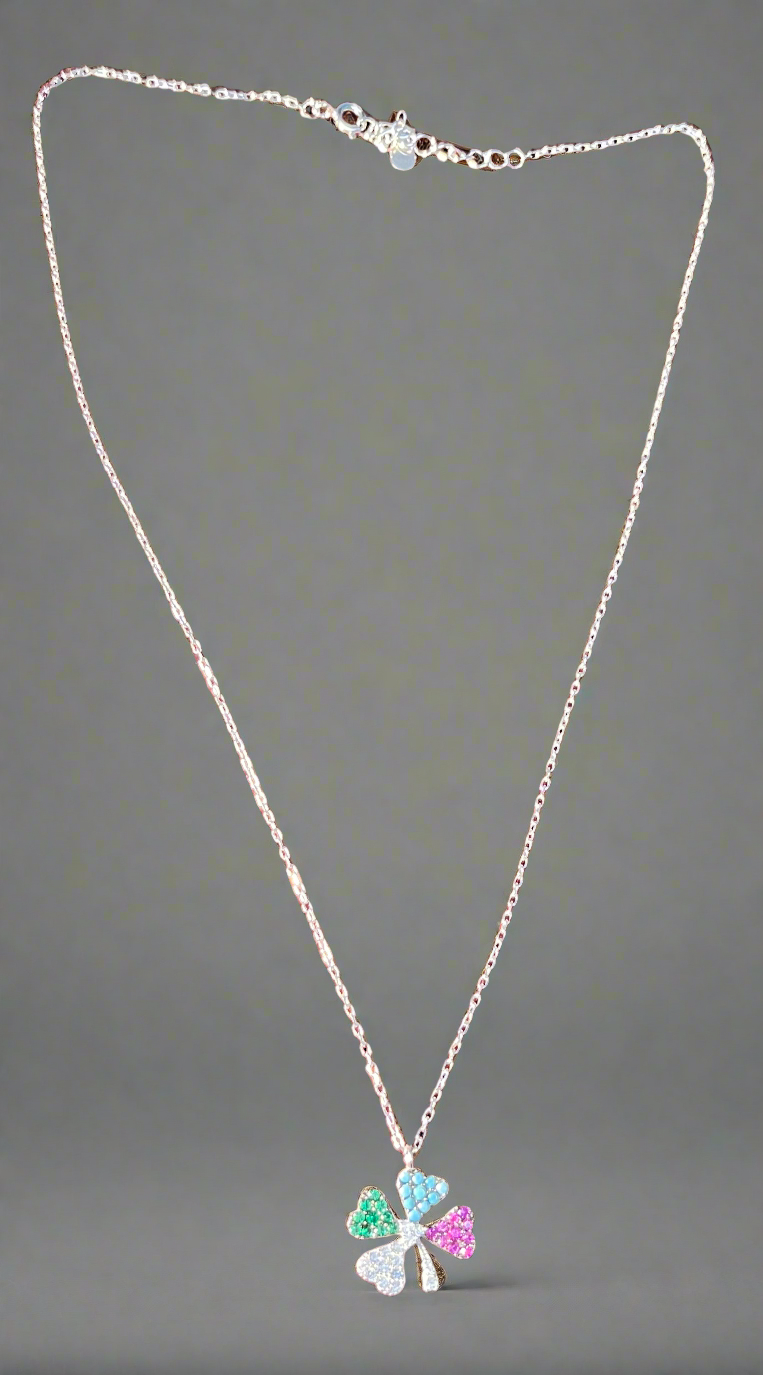 Necklace with a colorful pendant on a white background