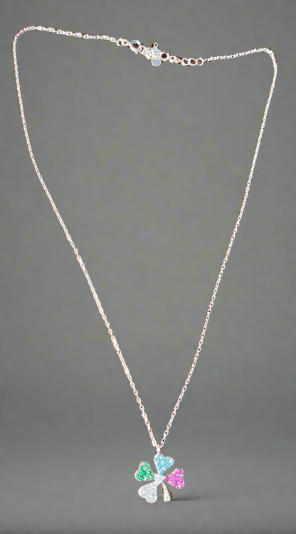 Necklace with a colorful pendant on a white background